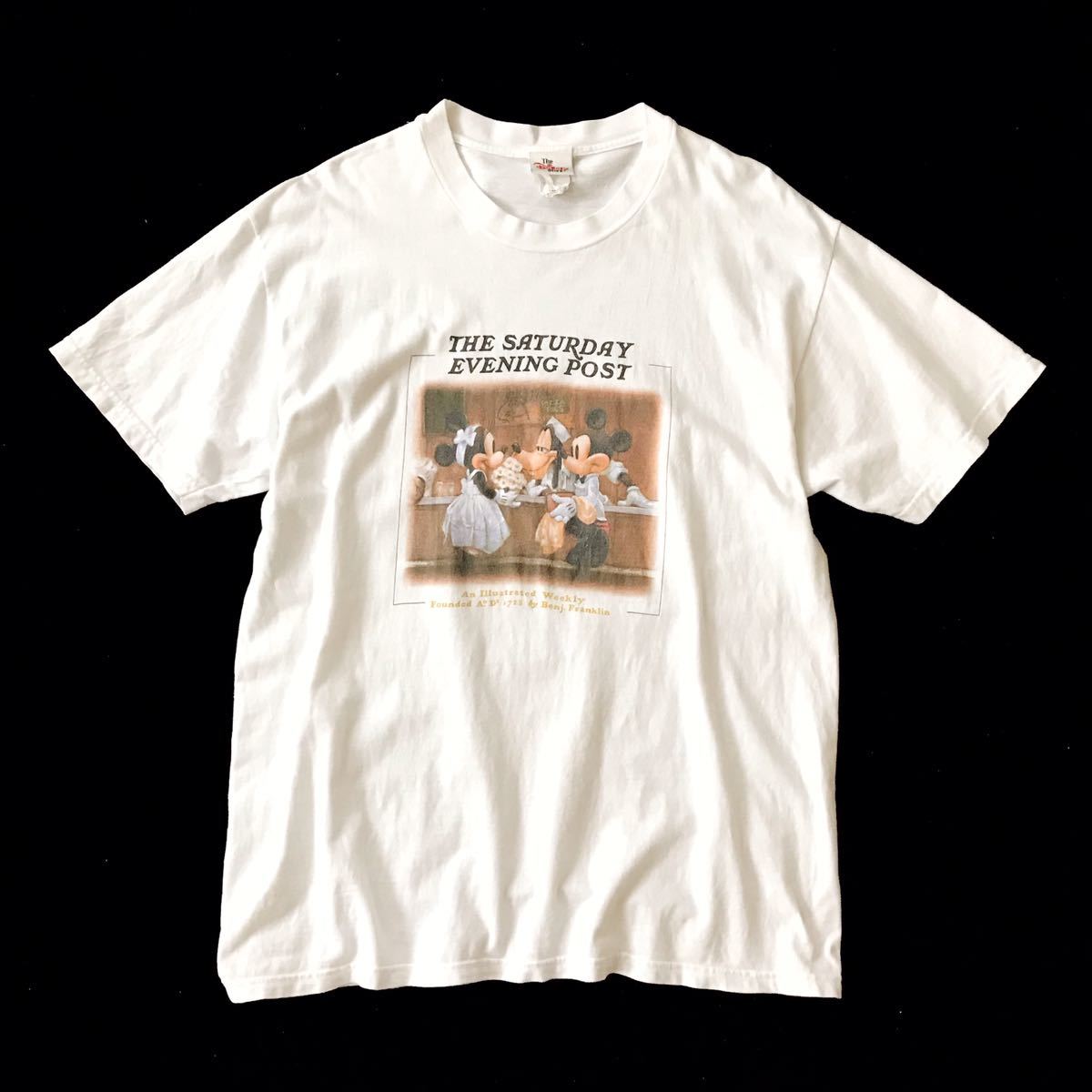 レア! 90s USA製 Disney VINTAGE アートプリントTシャツ プロムの後で 白 LARGE /ビンテージディズニーノーマンロックウェル