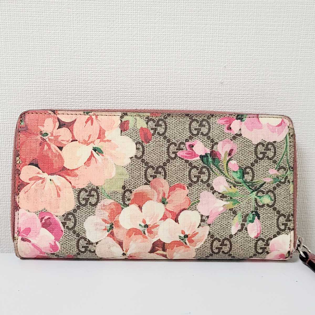 GUCCI グッチ GG フラワー ラウンドファスナー 二つ折り 長財布 