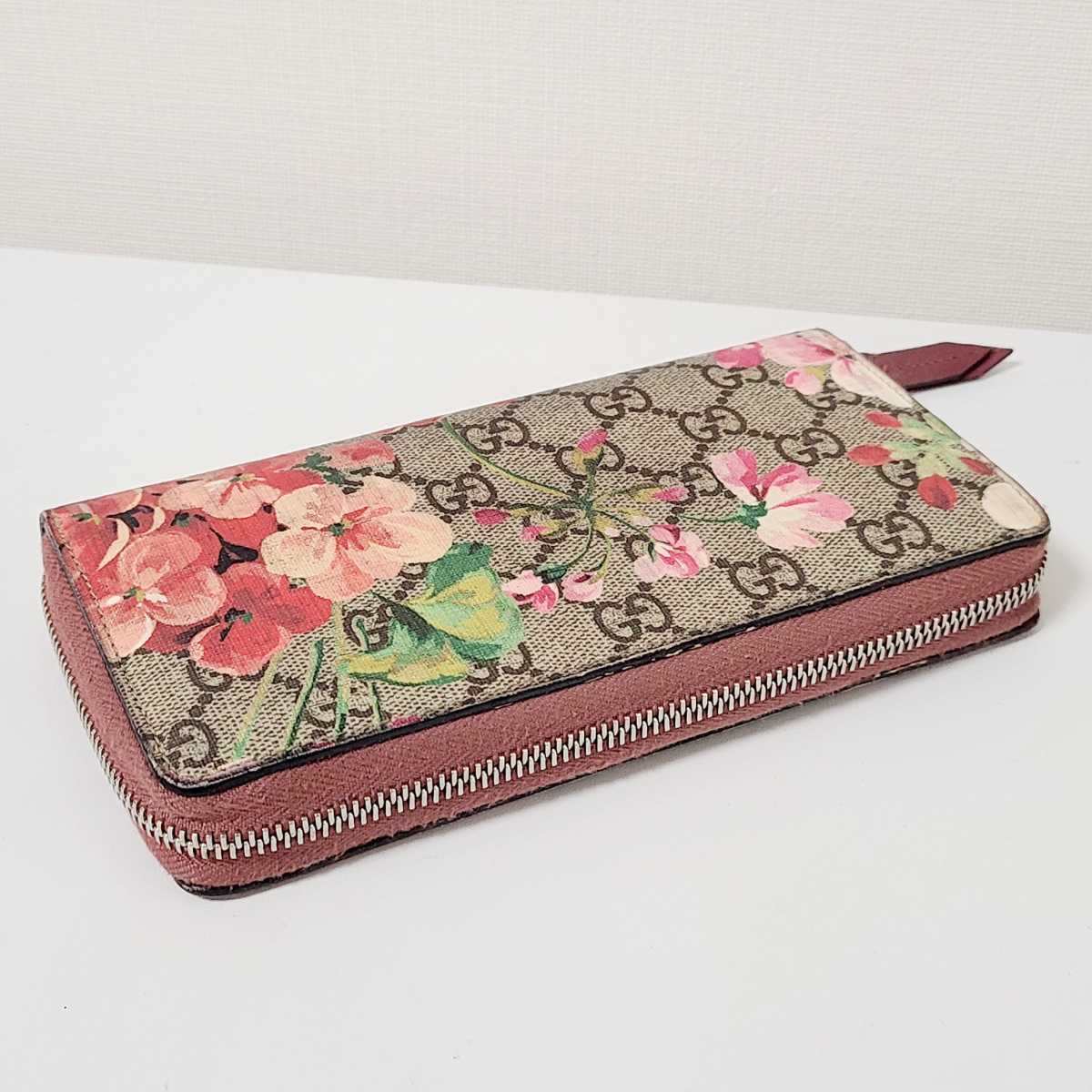GUCCI グッチ GG フラワー ラウンドファスナー 二つ折り 長財布 