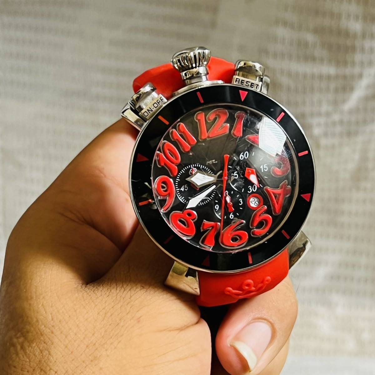 GaGa Milano ガガミラノ MM48 手巻き腕時計 N:C1611 italy レッド動作  