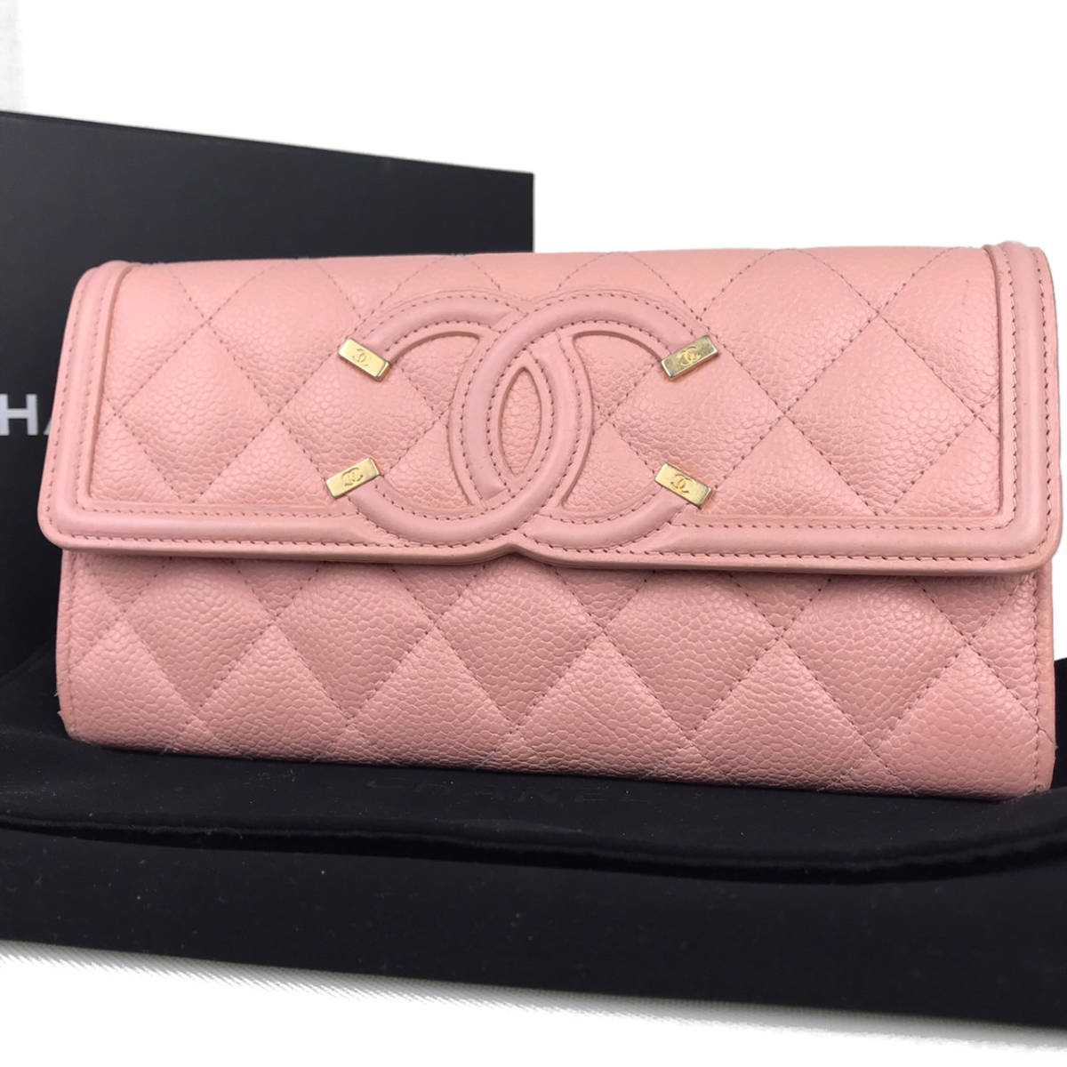 極美品】CHANEL シャネル CCフィリグリー キャビアスキン 長財布 ココ 