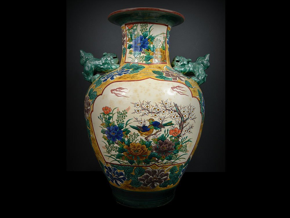 Yahoo!オークション 九谷焼 花瓶 色絵 インテリア 伝統工芸品 唐物