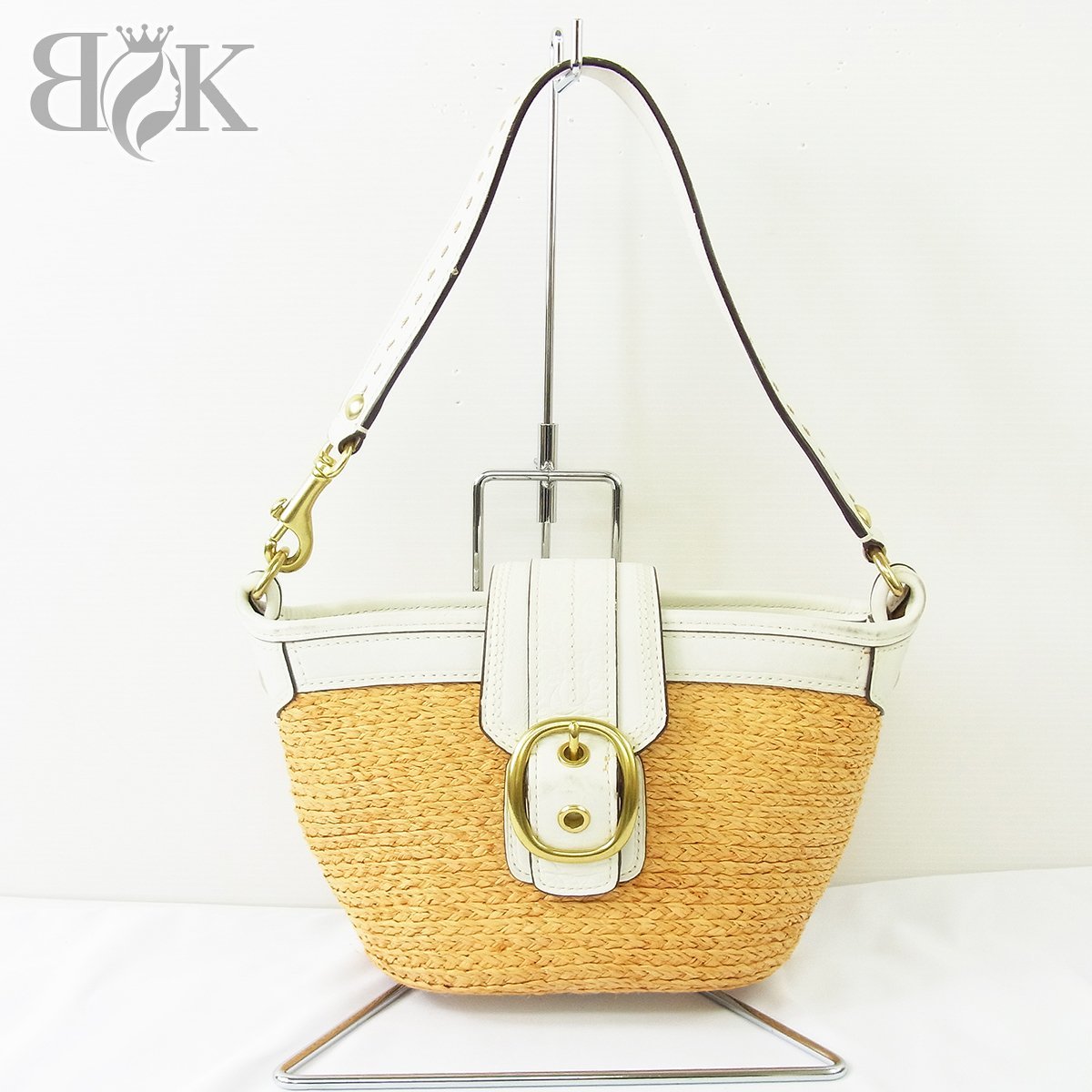COACH コーチ ドリーマー ストロー×レザー かごバック ハンドバッグ コーチ「ストロー」素材のトートやバケットバッグ、アイコン