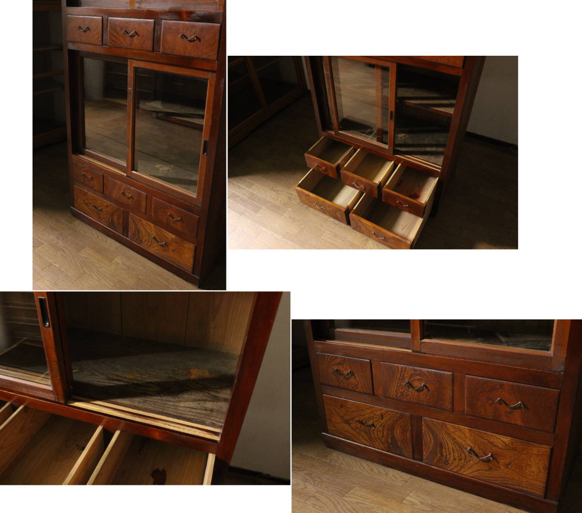 ガラス棚　食器棚　収納棚　木製棚　店舗什器　古道具　古家具　ビンテージ　レトロ ガラス戸付き木棚/古道具 | 古道具とZAKKA COZA -par ici-