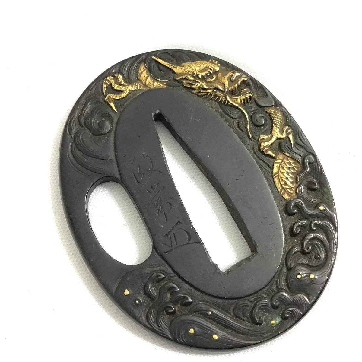 ★武具　刀装具　刀　鉄鍔　草花図　金象嵌★ 刀の鍔 富士山と人物の図 鉄鍔 刀装具 武具 A3713金象嵌