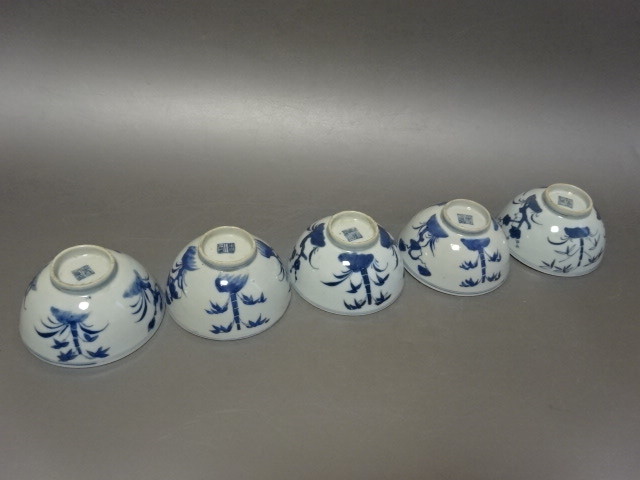 中国明時代 古染付煎茶碗5客 共箱 口径約6.7㎝ 東Y8-0522☆新 トコチ