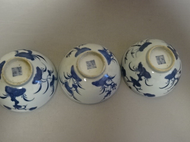 中国明時代 古染付煎茶碗5客 共箱 口径約6.7㎝ 東Y8-0522☆新 トコチ
