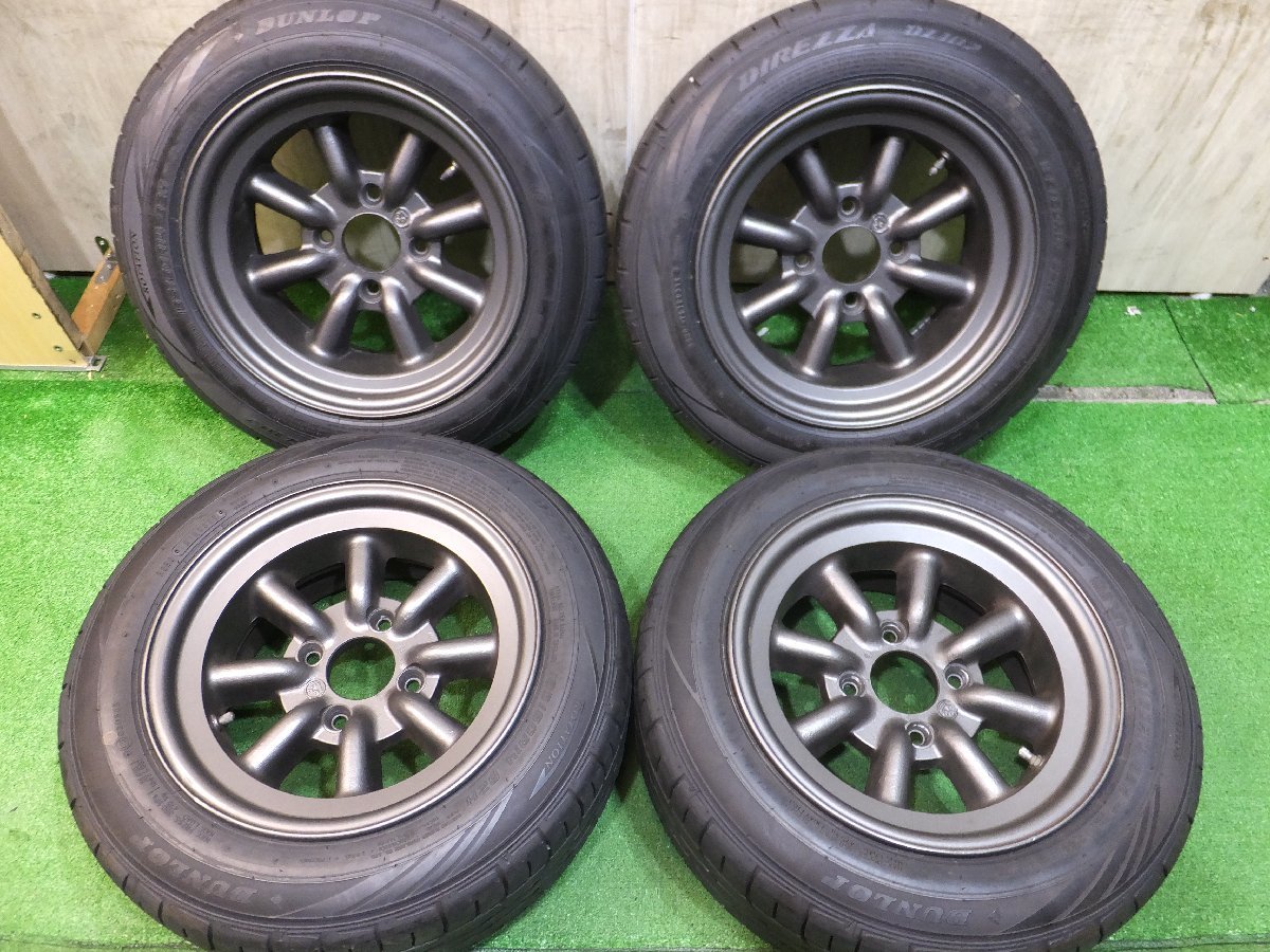 希少 バリ溝！19年！キレイ！9.5分★ワタナベ 8スポーク 7J 7.5J 185/60R14 ダンロップ ディレッツァ DZ102 14インチ PCD114.3/5H★