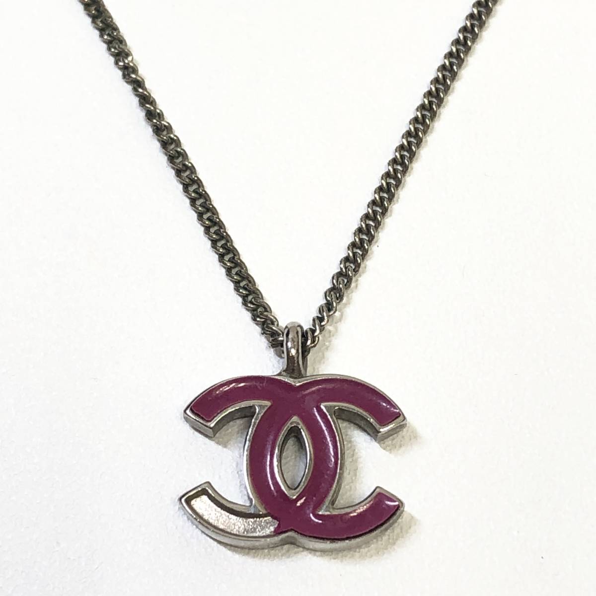 やや難あり CHANEL シャネル ネックレス ココマーク ロゴ 紫 パープル 