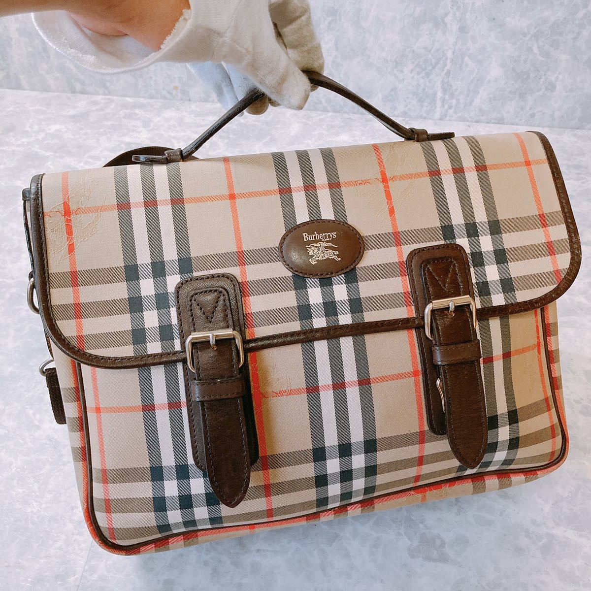 1円 BURBERRY バーバリー ノバチェック PVC×レザー トートバッグ 