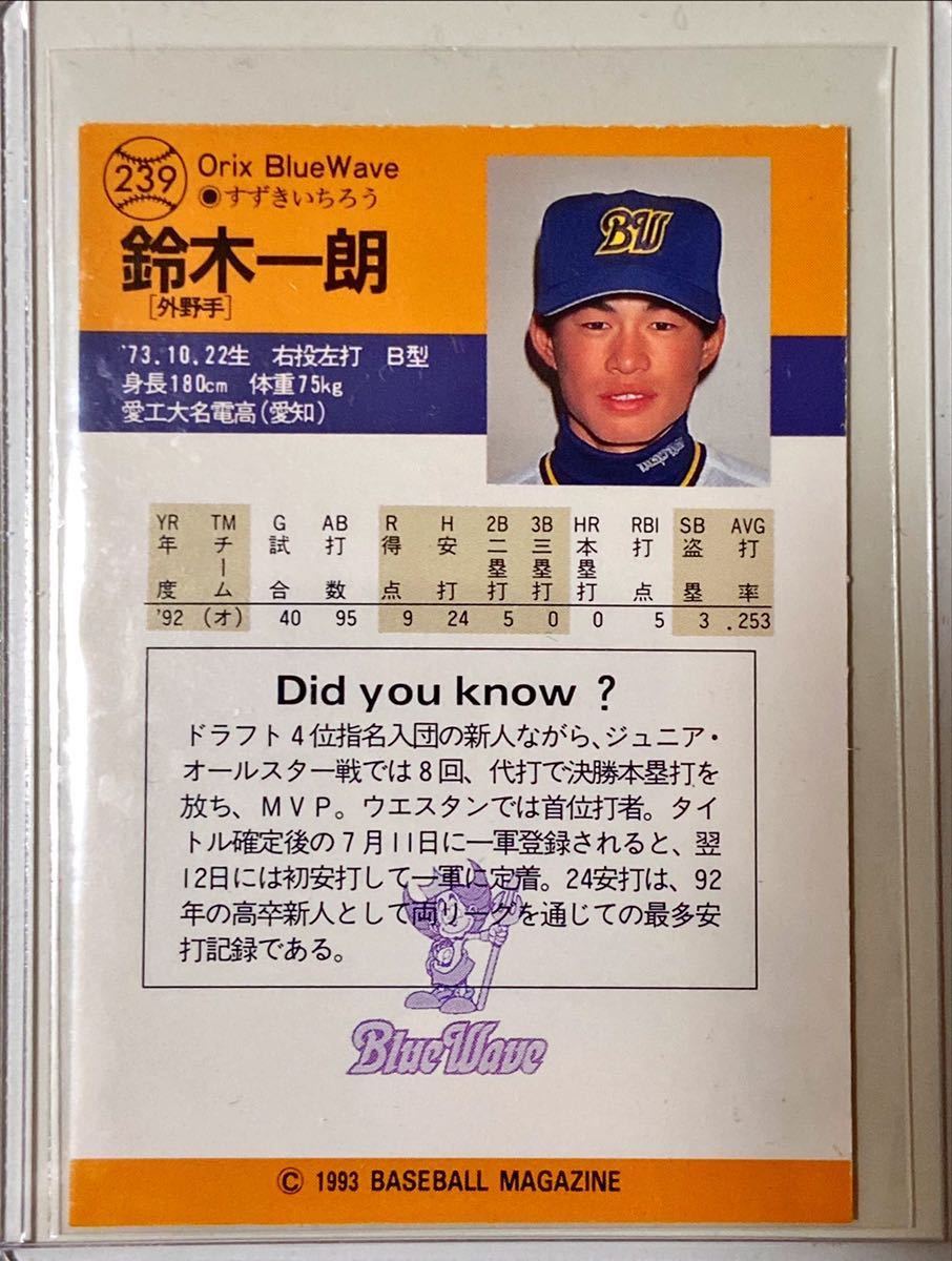 イチロー 鈴木一朗 ルーキーカード BBM 1993 シアトルマリナーズ Hall