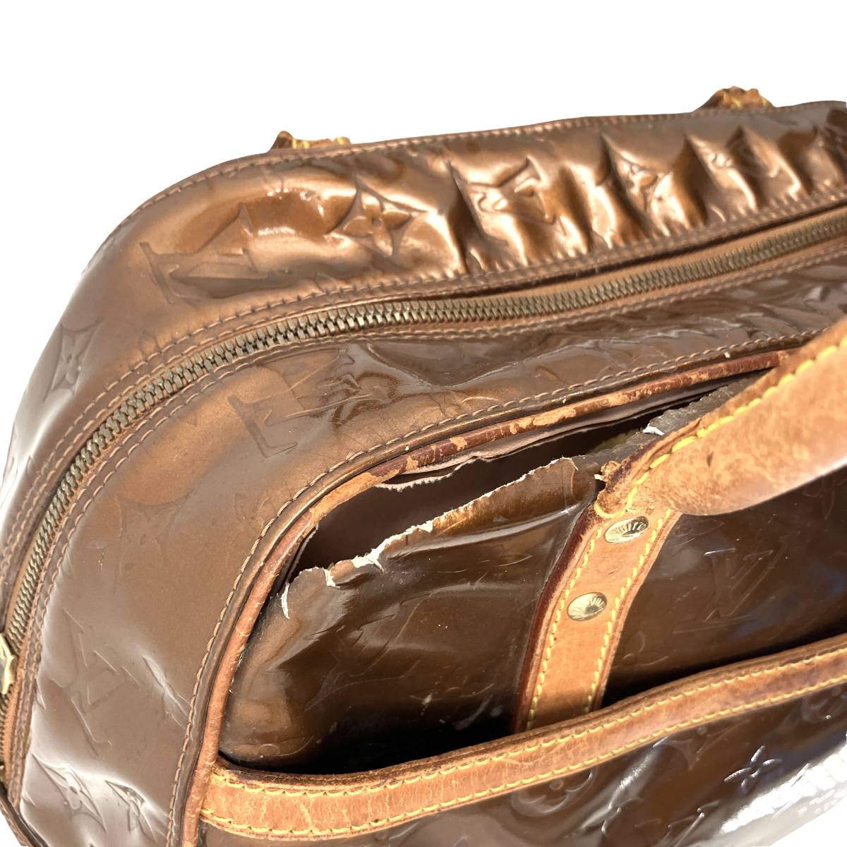 ジャンク ルイヴィトン LOUIS VUITTON ヴェルニ ブロンズ レザー 