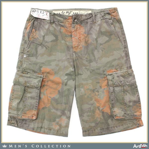 15年40WEFT◆カーキ染ボタニカル柄カーゴ ハーフパンツy123*in34