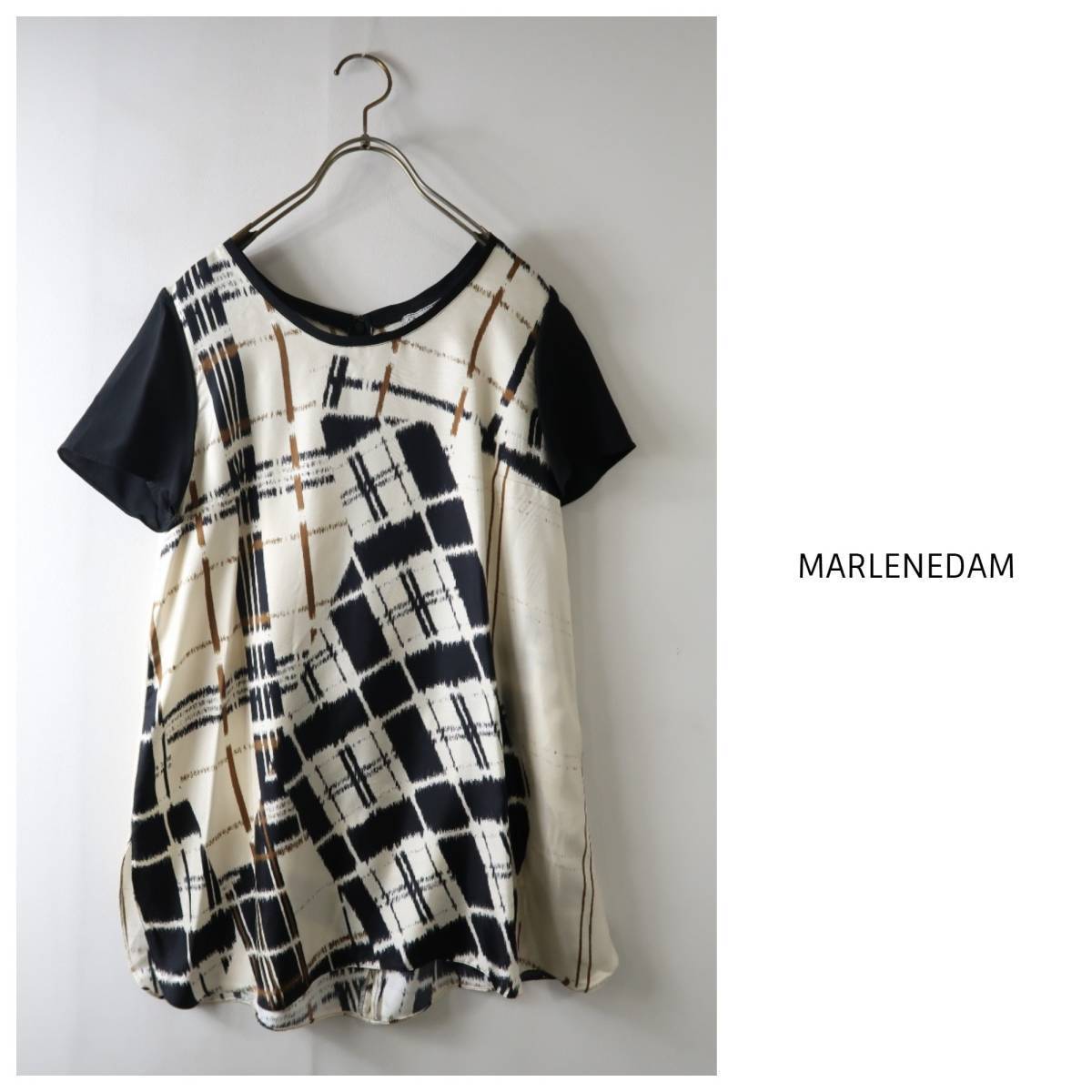 超美品☆マーレンダム MARLENEDAM☆シルク100％ チェックプリント柄 