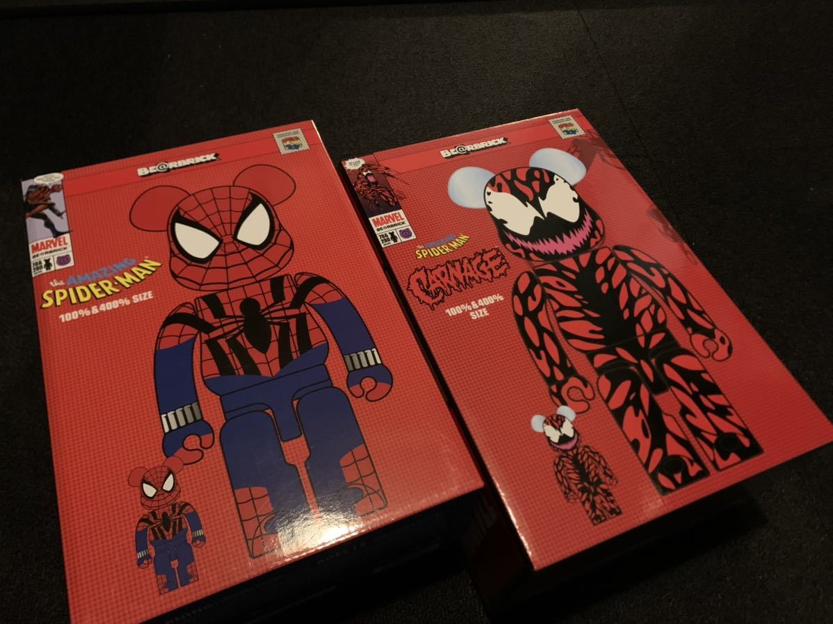安い，お買い得 2体セット BE@RBRICK SPIDER-MAN BEN REILLY & CARNAGE 100％ & 400％ スパイダーマン カーネイジ MEDICOMTOY(キューブリック、ベアブリック)｜売買されたオークション情報、yahooの商品情報をアーカイブ キューブリック、ベアブリック