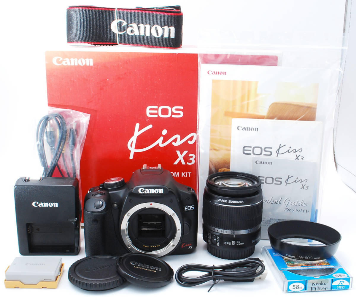 R0399☆Wi-Fi SDカード付 キヤノン Canon EOS Kiss X3 18-55mm レンズ