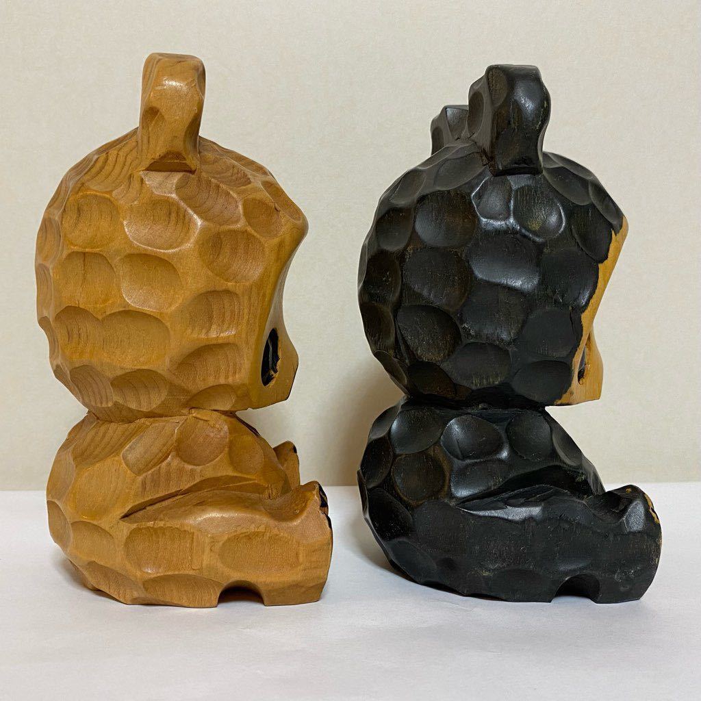 かわいい 木彫り 熊 くま ペア 木製 置物 民芸品 工芸品 土産 北海道