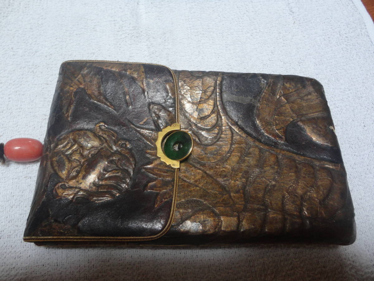 時代提げ物 江戸時代 金唐皮煙草入 腰袋 財布 煙草入 葵家紋 徳川家康