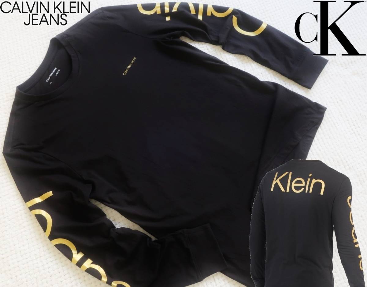 新品☆カルバンクライン☆ブラック ロンT☆バック&アーム ゴールド 