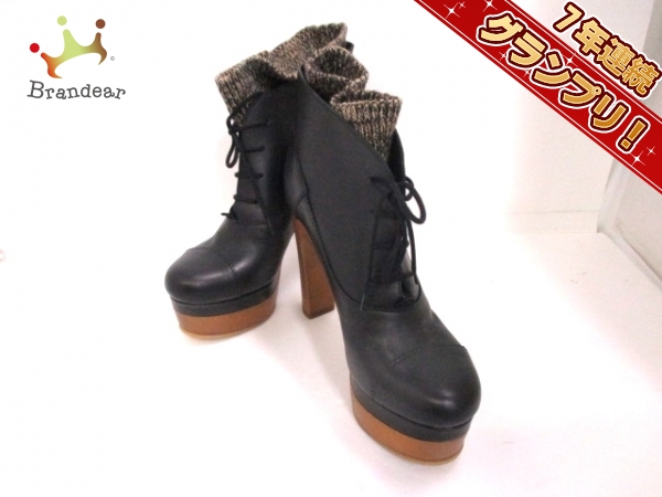 クロエ ショートブーツ 38 レディース 黒×ブラウン Chloe