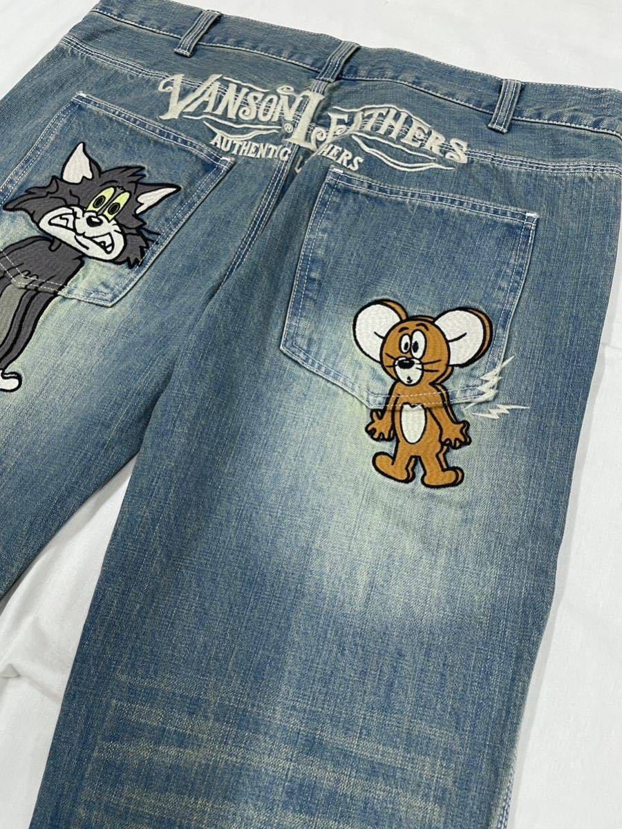 VANSON×TOM and JERRY トムとジェリー バンソン コラボ 刺繍 デニムパンツ ユーズド加工 ジーンズ TJV-2223 インディゴ-B 36インチ JERRY TOM トムとジェリー ペンキ TJV-2320 と