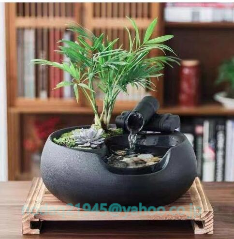 人気推薦☆卓上噴水 天然 加湿器 植木鉢 竹 玄関噴水 風水 加湿 開運
