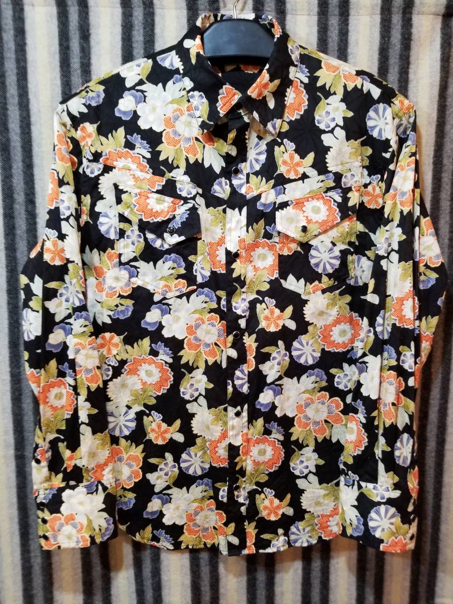 古着 ウエスタンシャツ Lサイズ 花柄ウエスタン 和柄シャツ 総柄  