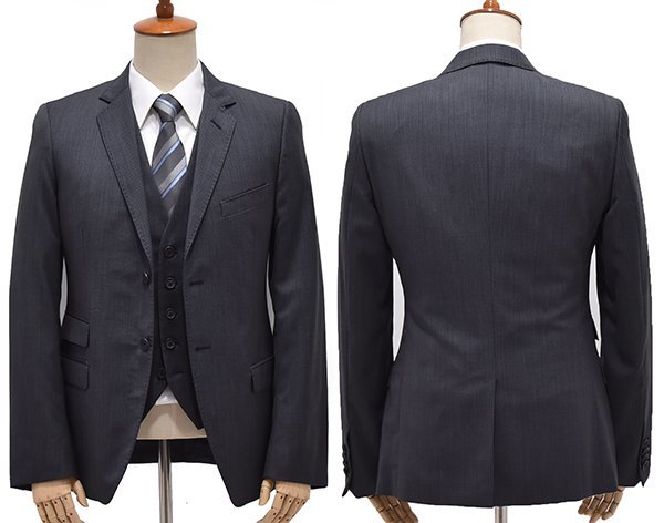 極美品 定価17万円 イタリア製 フランキーモレロ【frankie morello】上質ウール バーズアイ 3ピース セットアップスーツ 48/L相当 ネイビー