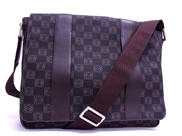 1円 LOEWE ロエベ リピートアナグラム PVC×レザー ショルダーバッグ 