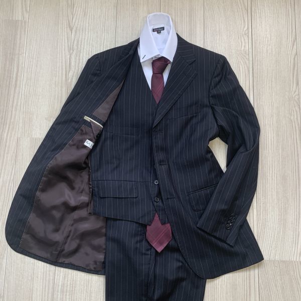 【3ピース】 ポールスミス　高級ゼニア生地　Lサイズ　ダークグレー　背抜き　セットアップ　スーツ　メンズ　Paul smith　スリーピース