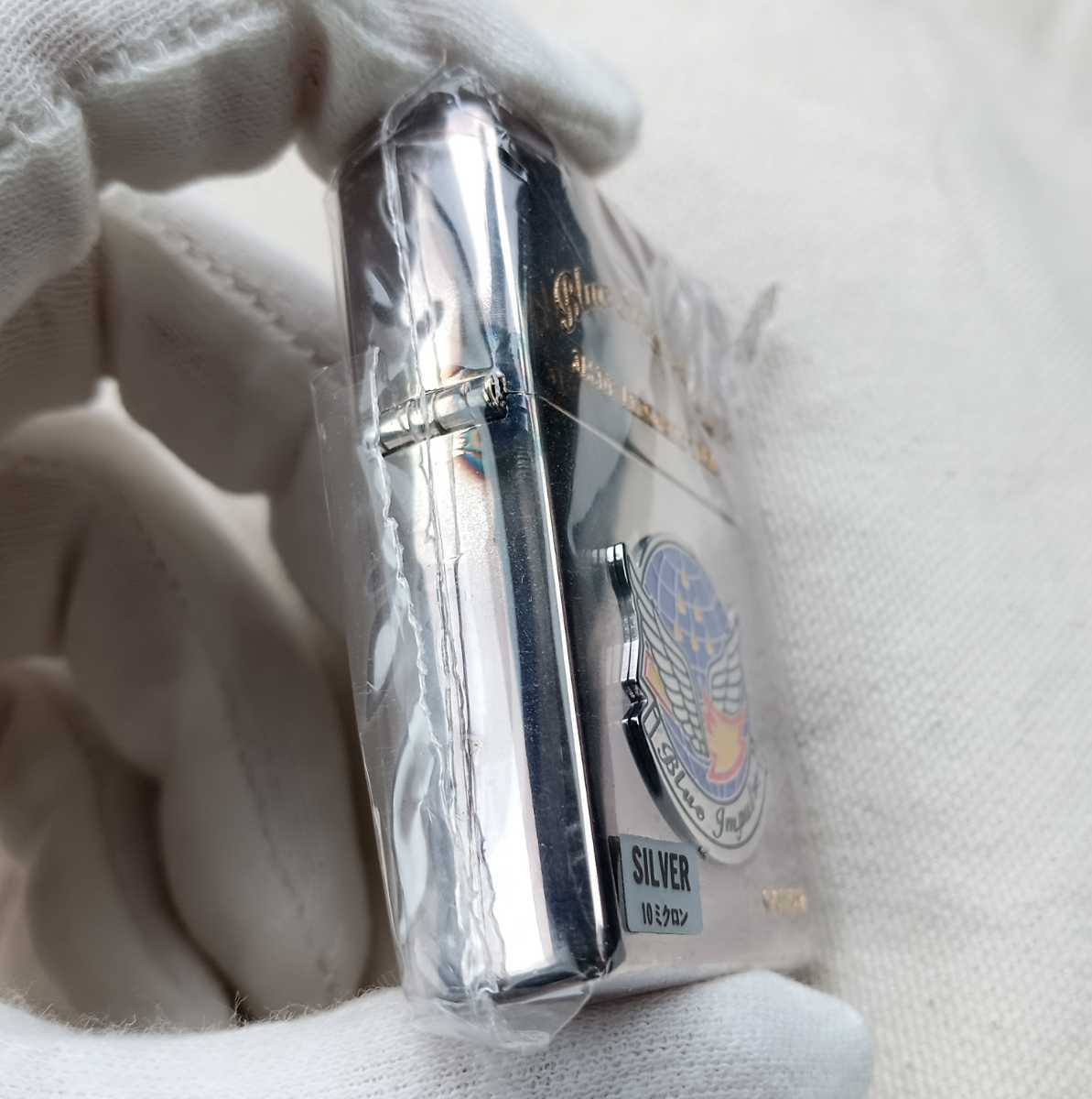 Zippo/ジッポー　Blue Impulse ブルーインパルス メタル貼り 航空自衛隊　2002年製　シリアルNo.0763　シルバー 10ミクロン SILVER ブルーインパルス ZIPPO ライター MITSUBISHI ブラッシュド加工 限定