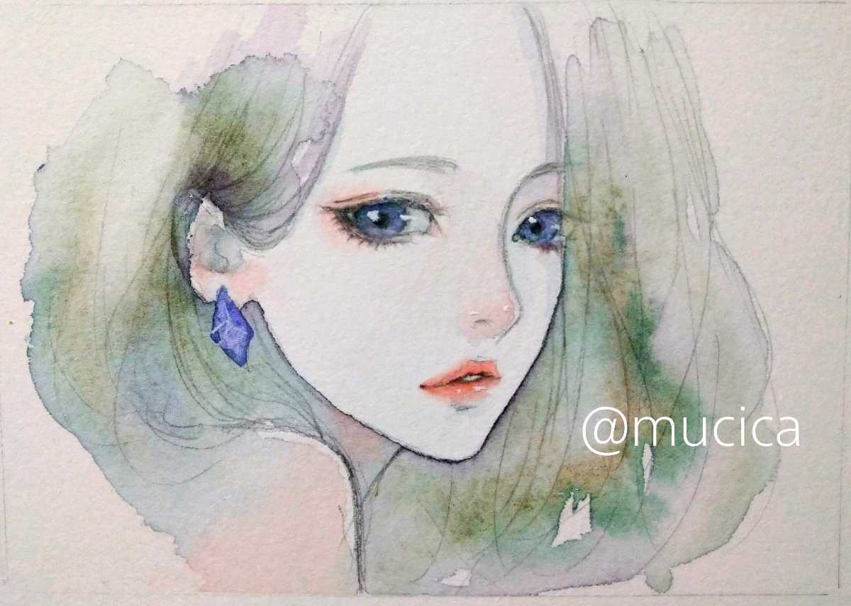 手描きイラスト 美人画 絵画 肉筆原画 ドローイング 水彩画 肉筆原画