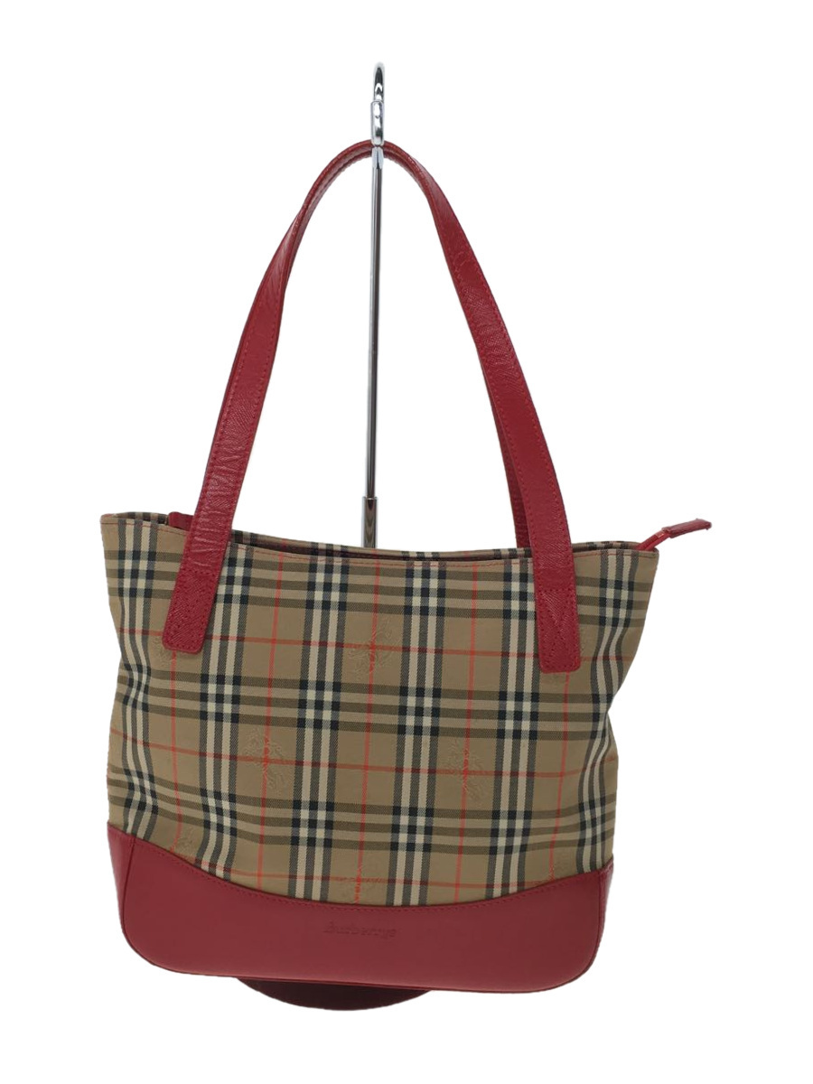 BURBERRY◇ノバチェック/トートバッグ/キャンバス/RED/総柄 中古・古着