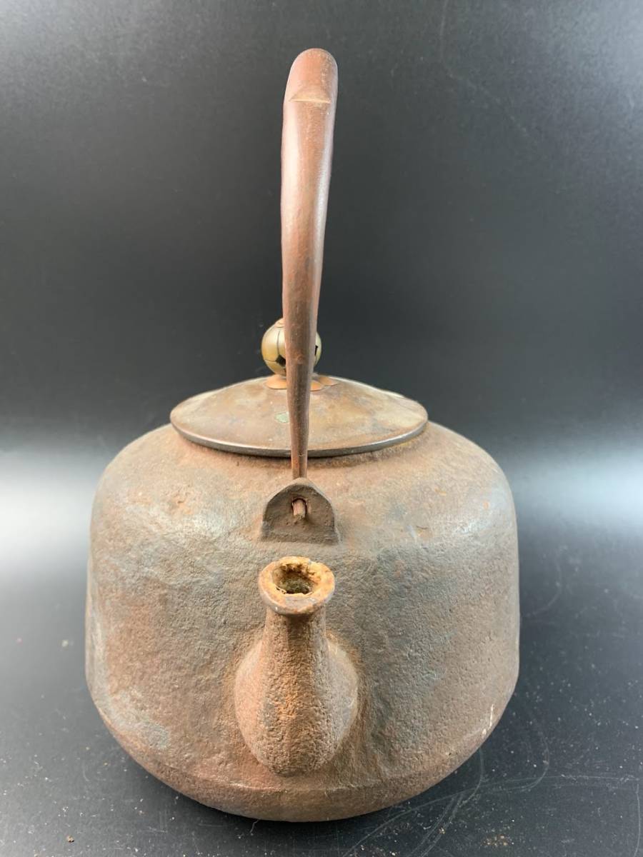 鉄瓶 銅蓋 煎茶道具 時代 茶釜 金属工芸「畠 【結】時代 鉄瓶 釜師系