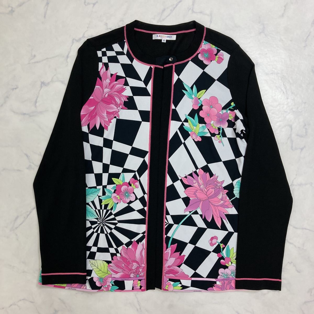 ブランド別 ☆美品！LEONARD レオナール ジャケット グレー 花柄 42 ピンク