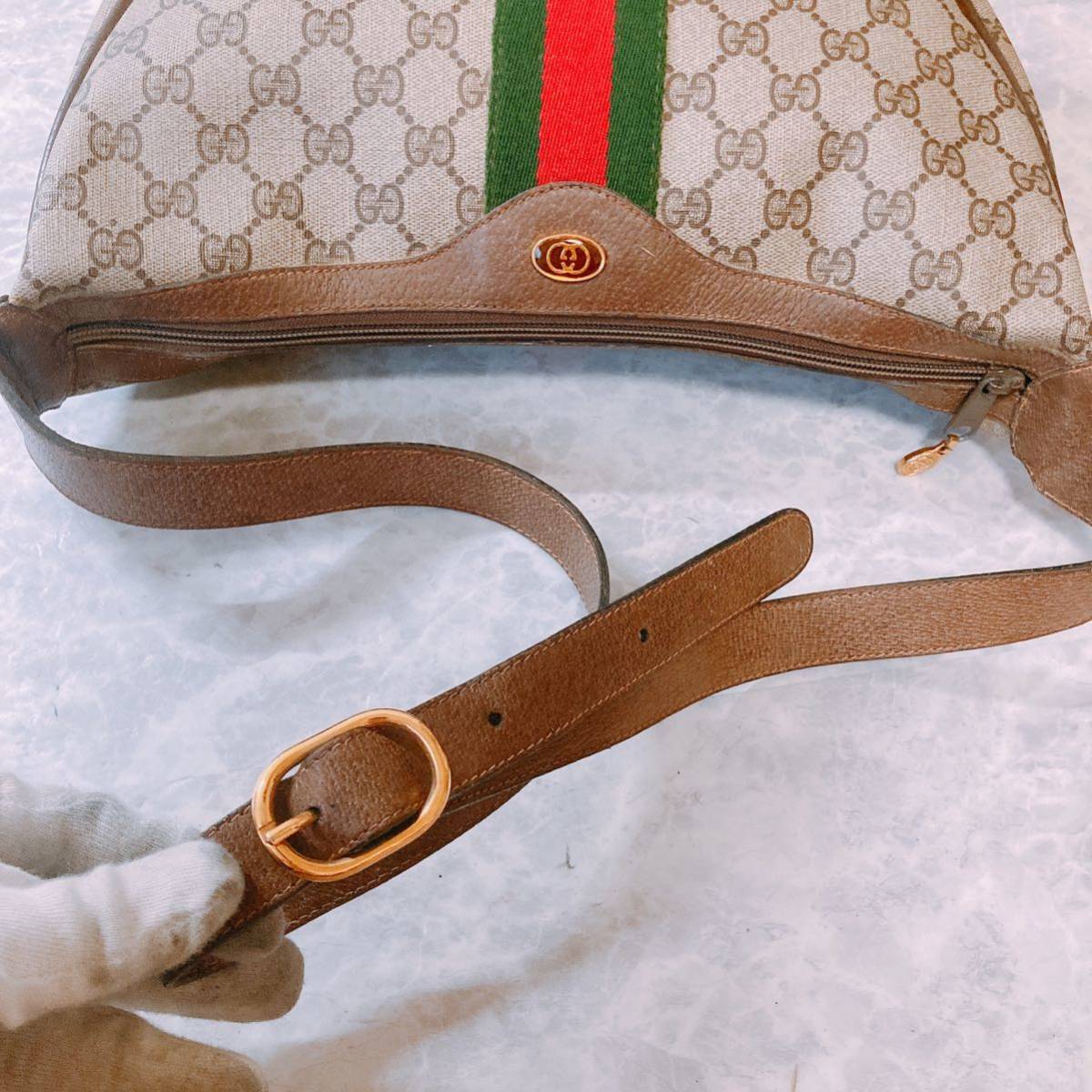 1円 超美品 オールドグッチ GUCCI GG シェリーライン ハーフムーン 