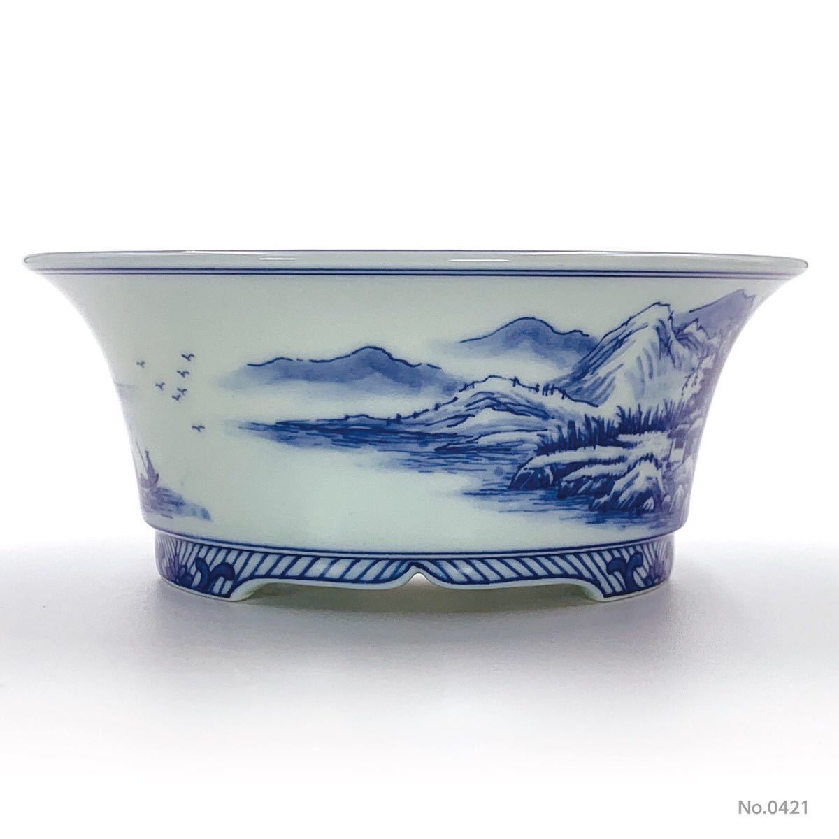 染付人物図丸鉢 盆栽/鉢/谷樂方山/染付人物図丸鉢 盆栽鉢 盆栽 盆栽/鉢/植木鉢 盆栽、盆栽 染付山水楼閣図丸鉢・月之輪正泉盆栽鉢・植木鉢 :
