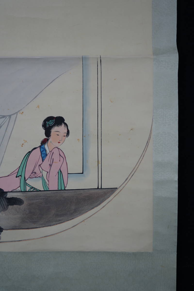掛け軸「仕女図 清代画家 肉筆保證 中国美術☆費丹旭・仕女図☆掛け軸