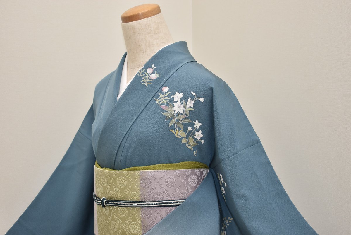 ちどりや】美品 正絹縮緬 訪問着 袷 広衿 身丈161cm/裄66cm 加賀友禅 