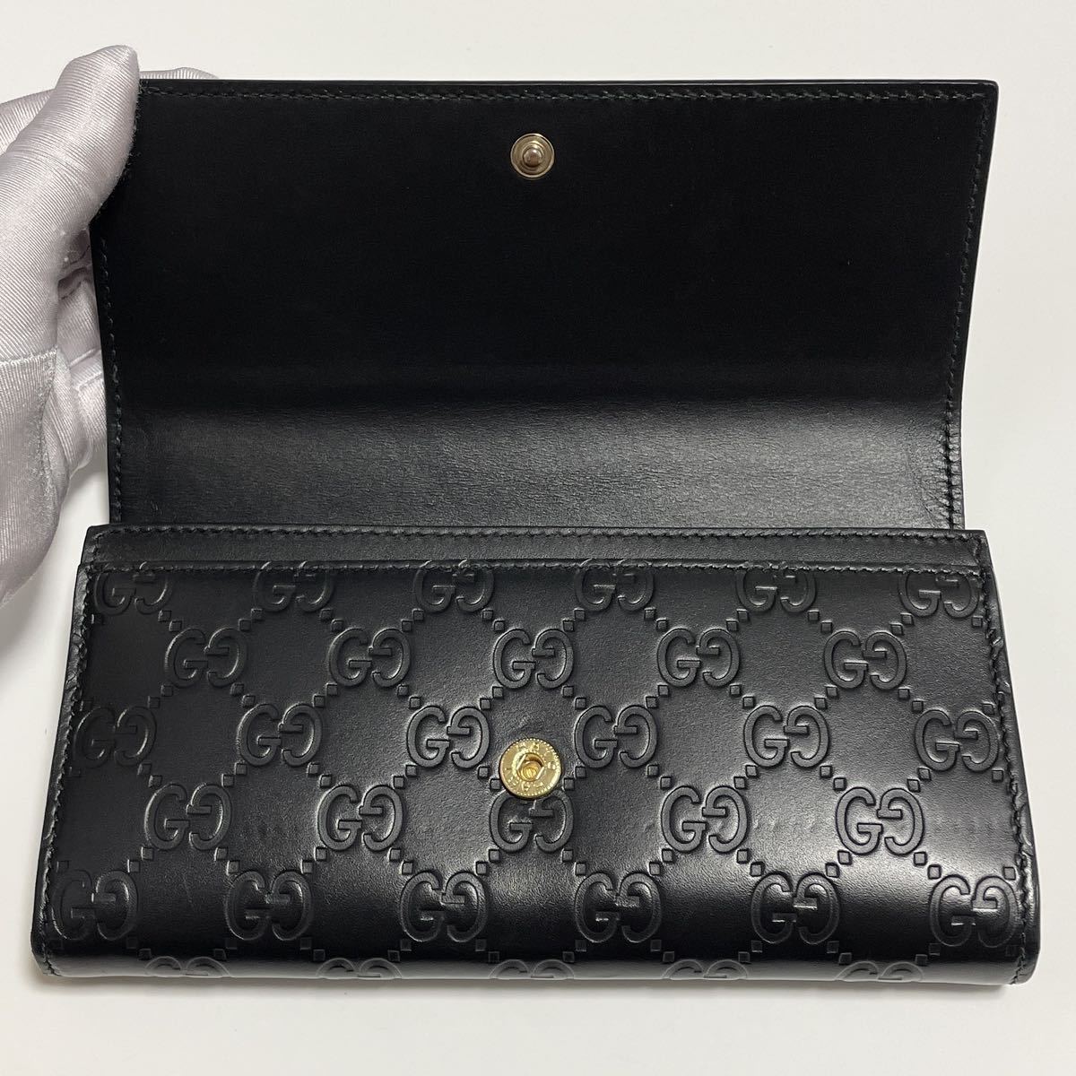 ☆GUCCI グッチ シマ リボン 二つ折り 長財布 ブラック【鑑定済み 本物 