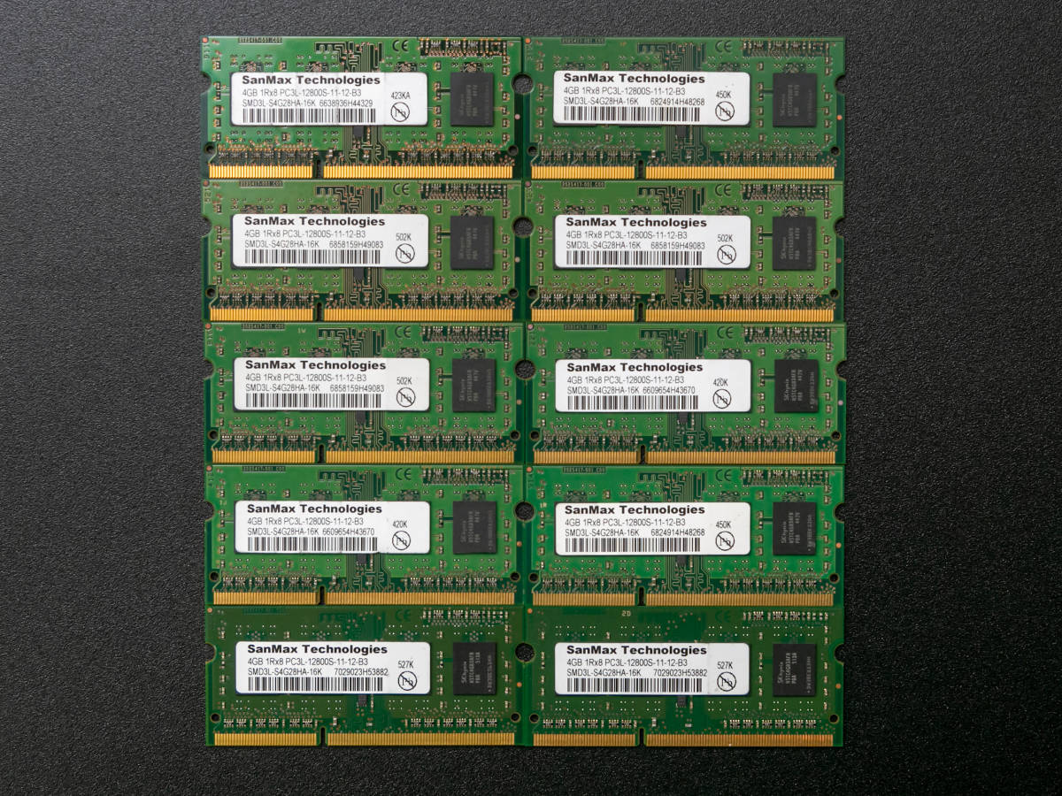  10枚セット PC3L-12800S DDR3-1600 SO-DIMM 4GB ノートPC用メモリ DDR3L SanMax(4GB)｜売買されたオークション情報、yahooの商品情報をアーカイブ公開 - オークファン DIMM
