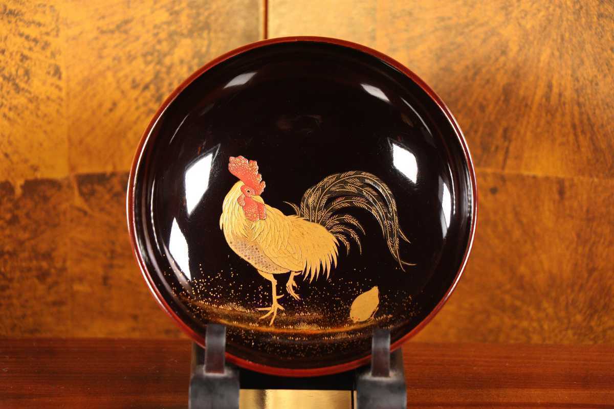 輪島塗 木製 : 金蒔絵 蓋付椀 漆器 - 沈金 波に鳥文 お煮物 CA56