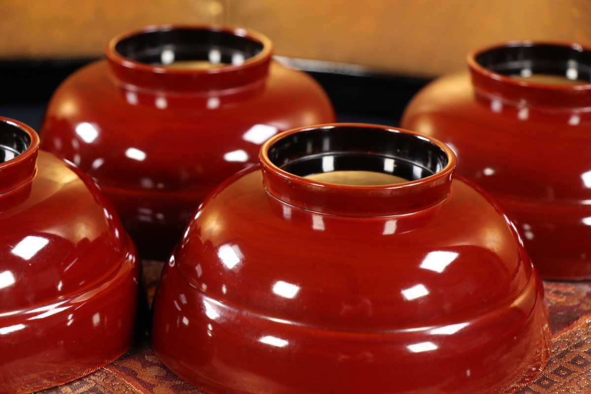 輪島塗 木製 : 金蒔絵 蓋付椀 漆器 - 沈金 波に鳥文 お煮物 CA56