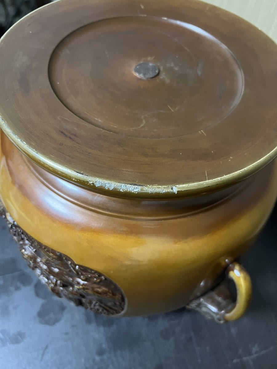 火鉢 唐 龍 宣徳 煎茶道具 獣耳 款 昌 昌龍造宣徳銅雲龍竹虎