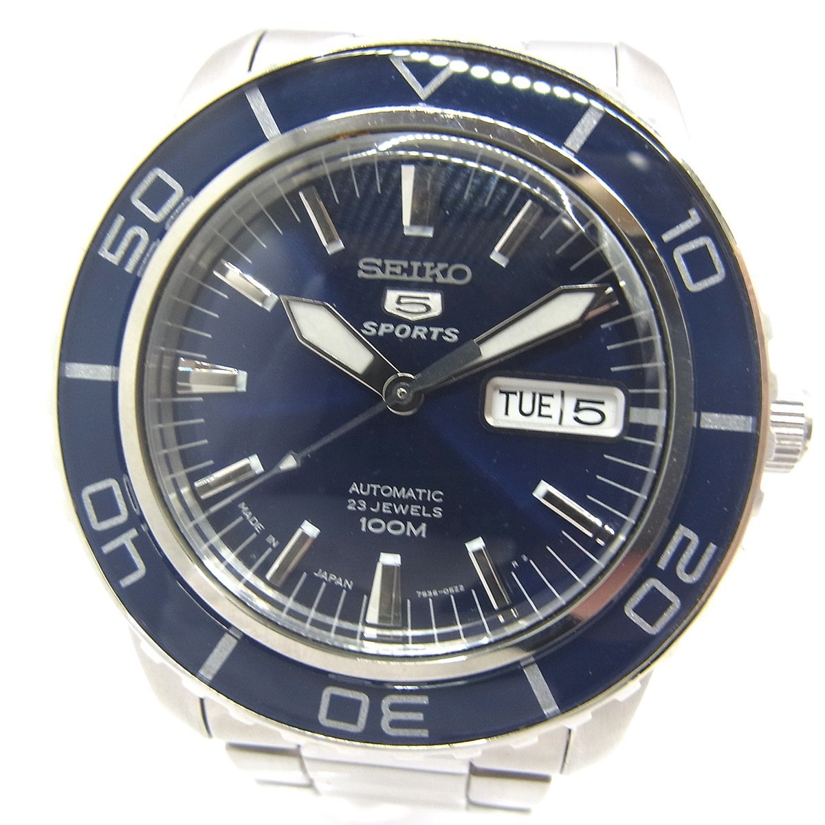 SEIKO 5スポーツ 7S36-04N0 裏スケ 自動巻腕時計 文字盤ブルー