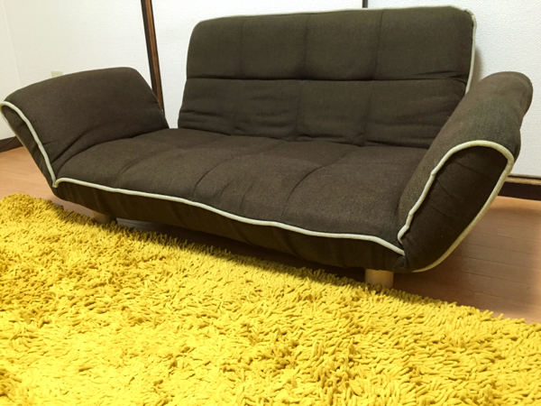 値下 レトロ風 ソファー 2人掛 布貼り 木製脚 リクライニング 茶_1