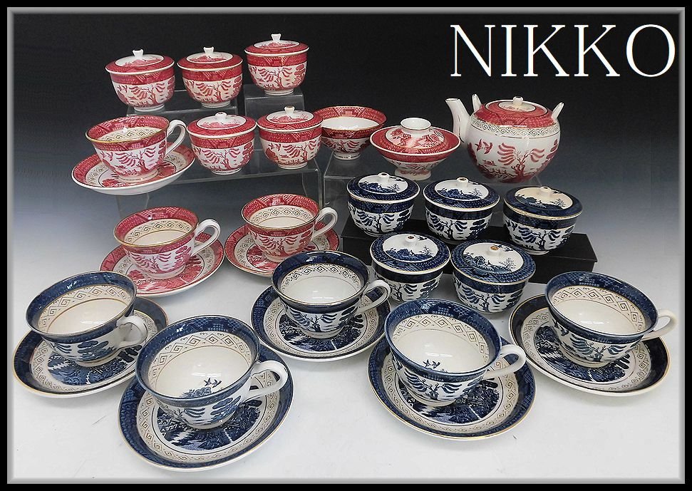 新品，爆買い ZEROnet NIKKO ニッコー ダブルフェニックス 支那山水 ウィローパターン カップ＆ソーサー 湯呑 急須 マグ 茶碗 貫入 29点 P410-128(ニッコー)｜売買されたオークション情報、yahooの商品情報をアー ニッコー