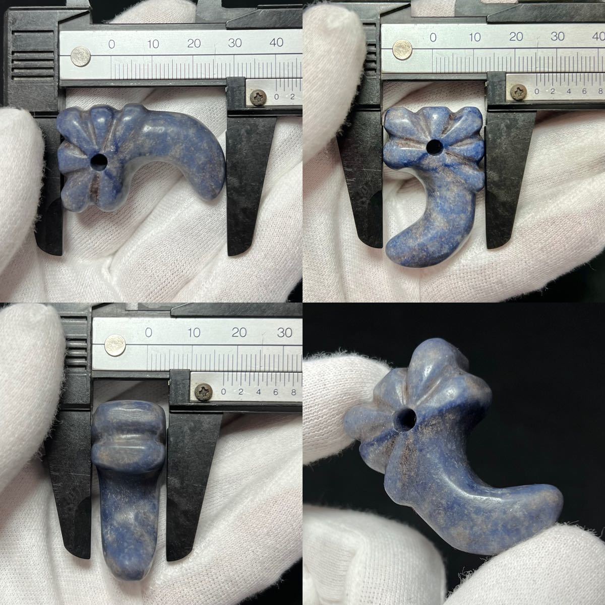 美石目 □古墳期 青翡翠製 極上形状 翡翠質赤色石 勾玉 4.2cm□装身具
