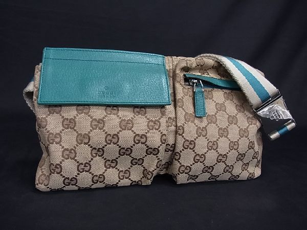 1円 GUCCI グッチ 28566 002058 GGキャンバス×レザー ウエストバッグ  