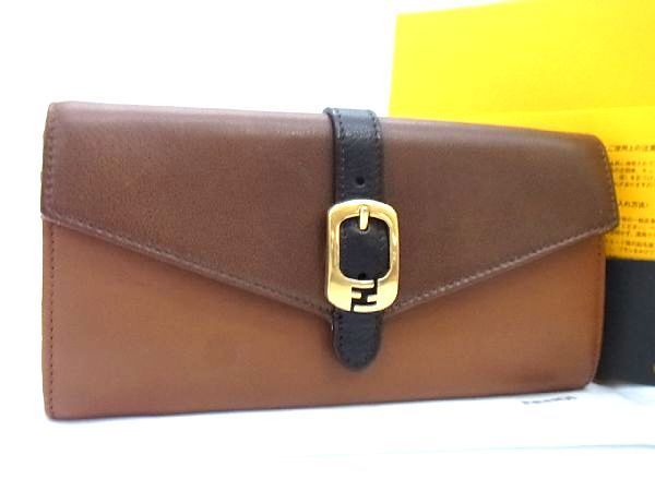 1円 □美品□ FENDI フェンディ レザー 二つ折り 長財布 ウォレット  
